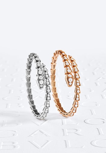 Serpenti bracelets in rose and white gold with diamonds.