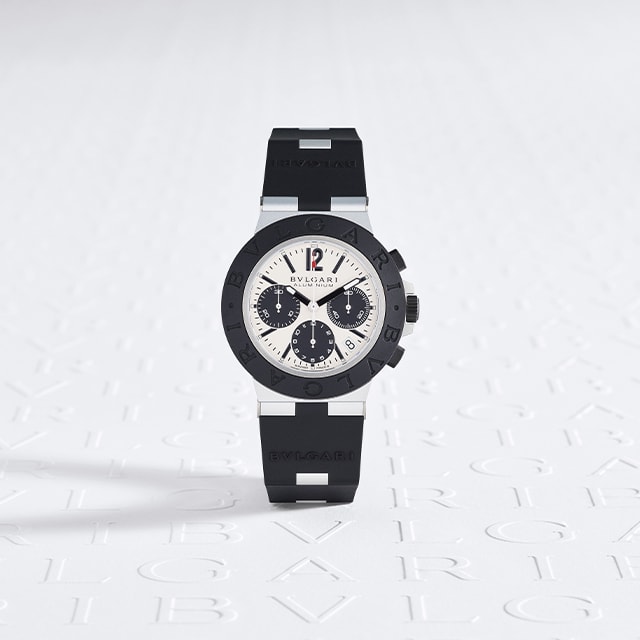 Bvlgari Aluminium watch with mechanical manufacture movement, automatic winding, chronograph, 40 mm aluminium and titanium case.