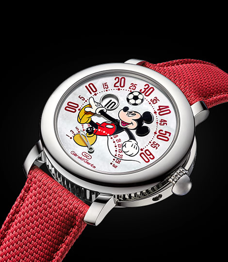 A picture representing the new Gerald Genta Mickey Mouse playing football watch.