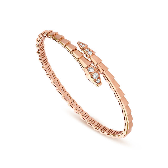 Serpenti Viper 18 kt rose gold bracelet set with demi-pavé diamonds.