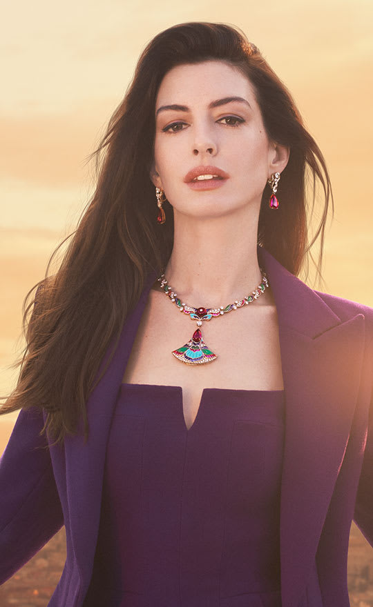 Anne Hathaway wearing Oriental Mosaic Necklace.