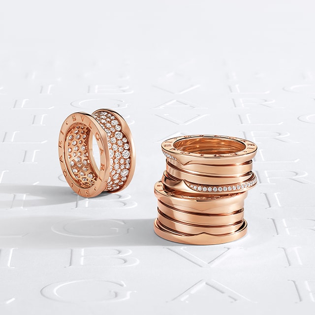 Bzero1 rings in rose gold with diamonds.