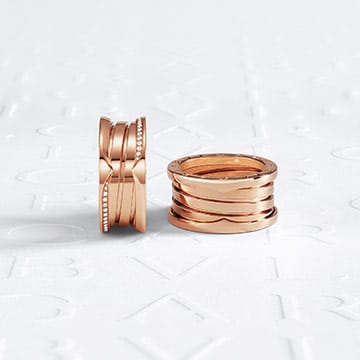 B.zero1 rose gold three-band ring set with demi-pavé diamonds on the edges