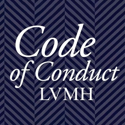 Code of Conduct LVMH logo in white on blue background.