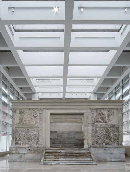 View of the Ara Pacis in Rome whose sustainable relamping has been funded by Bulgari.