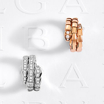 Picture representing Serpenti rings in rose and white gold.
