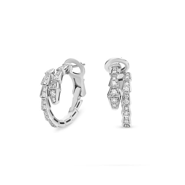 Serpenti Viper 18 kt white gold earrings set with pavé diamonds.
