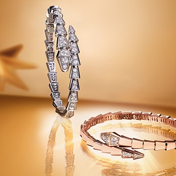 Picture representing Serpenti bracelet in rose and white gold with diamonds.
