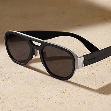 Bulgari Bulgari Aluminium aviator sunglasses for men with a black rubber frame and aluminium hinges.