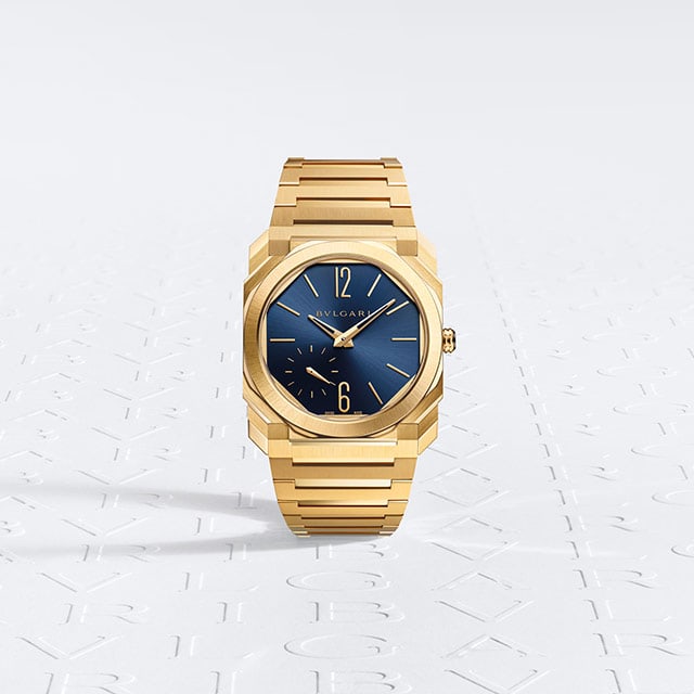 Octo Finissimo Automatic watch in yellow gold with blue lacquered dial.