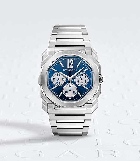 Lorenzo Viotti wearing the Octo Finissimo Automatic steel watch with blue dial and same watch on white backdrop.