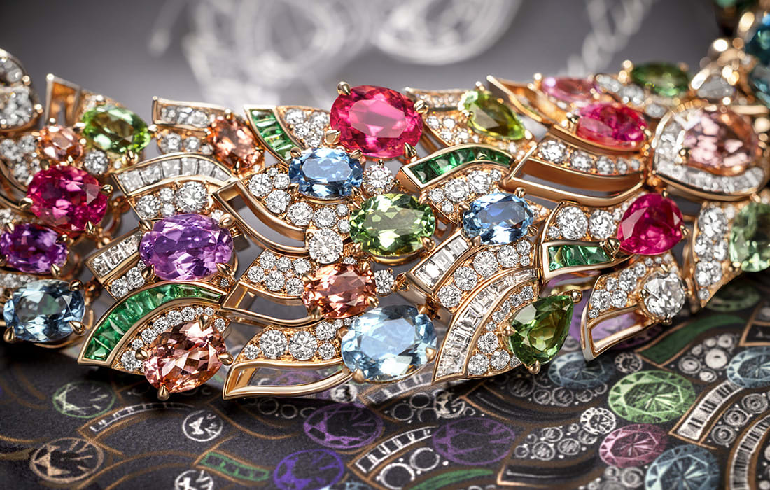 Picture representing a necklace full of gems, creative shot.