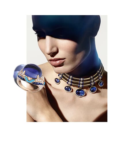 Tanzanite Falls Necklace, Polychroma High Jewellery Collection, close-up.