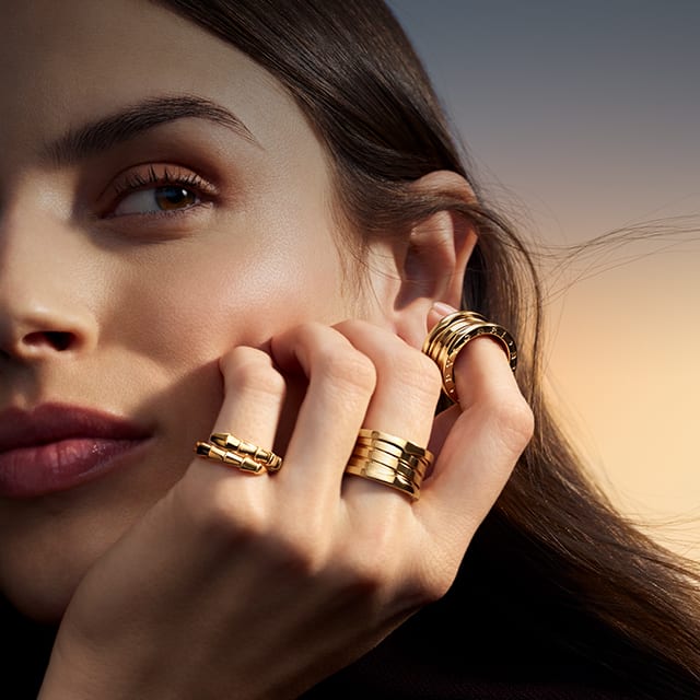 Model wearing Bzero1 rings, Magnificent Icons.