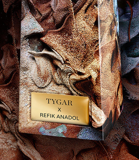 Detail of the packaging of Bvlgari Le Gemme Tygar x Refik Anadol, reimagined by the media artist.