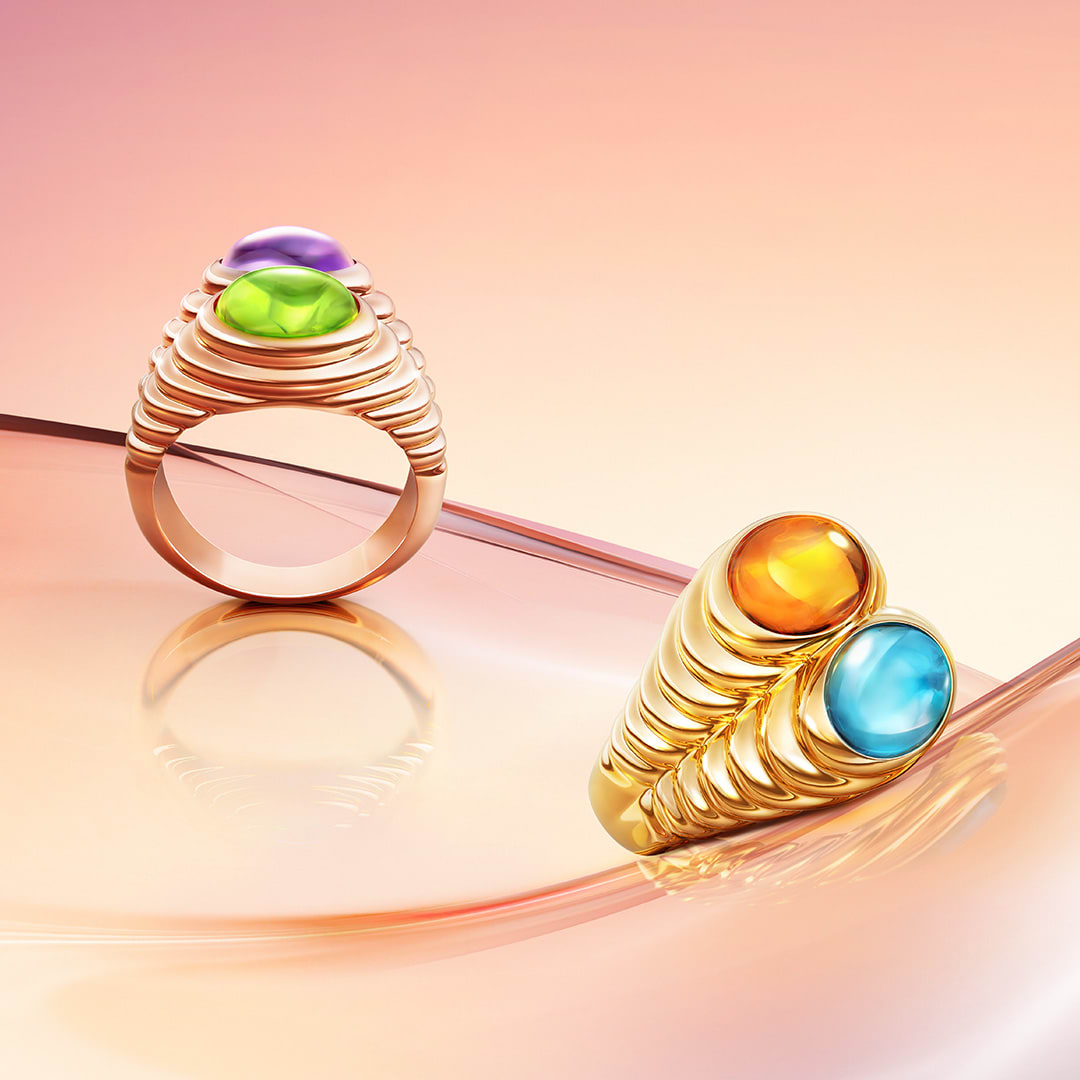 Bvlgari rings, creative shot by Bvlgari Colors campaign.