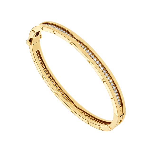 B.zero1 18 kt yellow gold bracelet set with pavé diamonds on the spiral