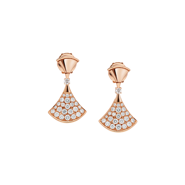 DIVAS' DREAM earrings in 18 kt rose gold set with a diamond and pavé diamonds.