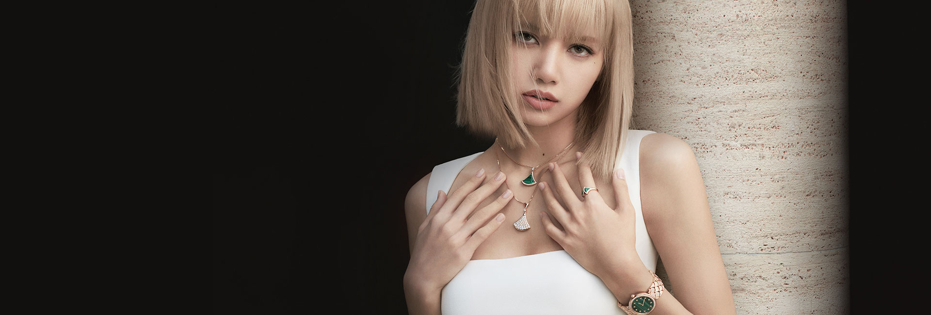 Lalisa wearing Divas’ Dream jewellery and close-up of Divas’ Dream rings with hard gemstones.