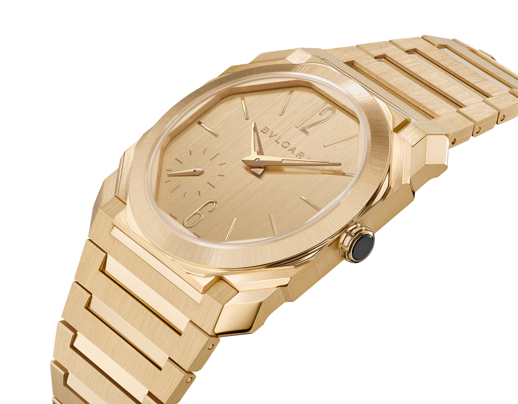 Angled view of Bulgari Octo Finissimo 37 yellow-gold reference 104120